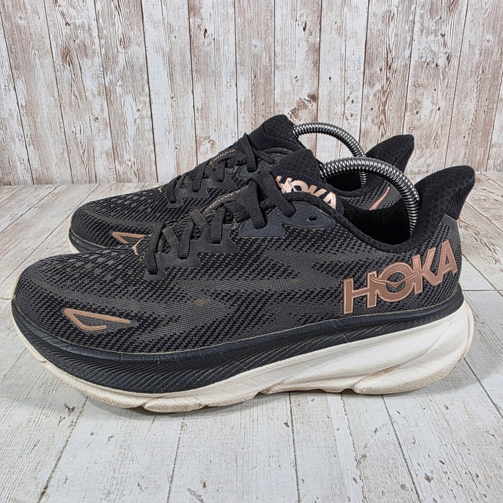 Hoka Clifton 9 Womens Running Shoes Black Rose Gold 1127896 BRGL Size 9B